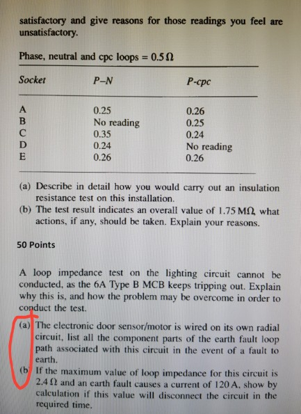 50 Points The following test results were obtained | Chegg.com