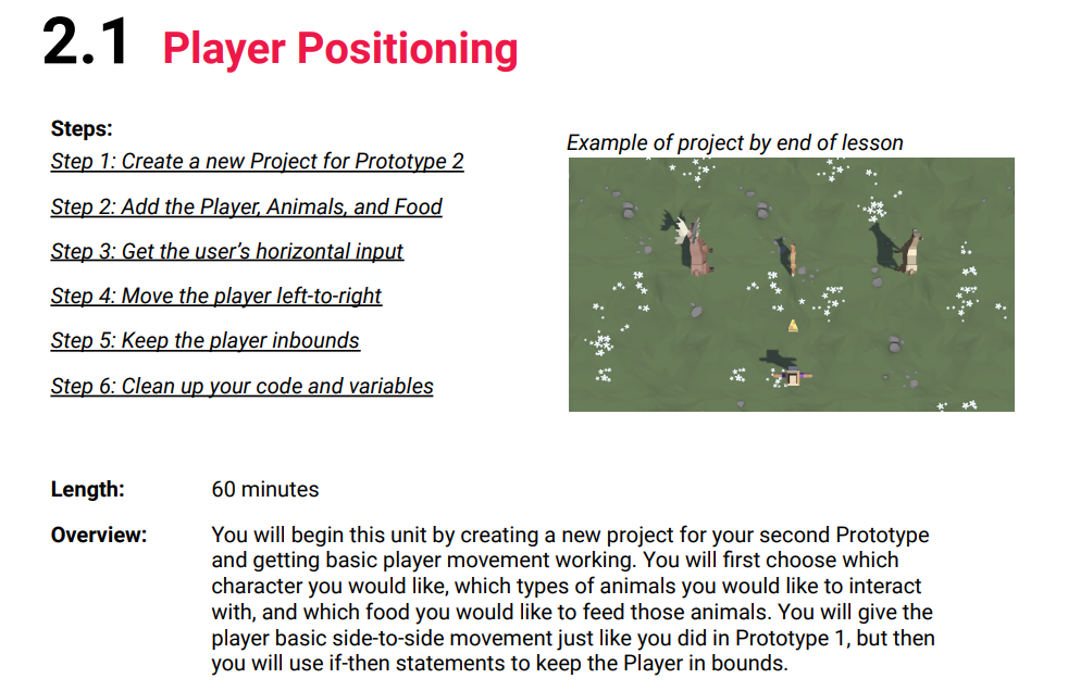 Create with Code, Prototype 2 - Feed the Animals, Tutorials