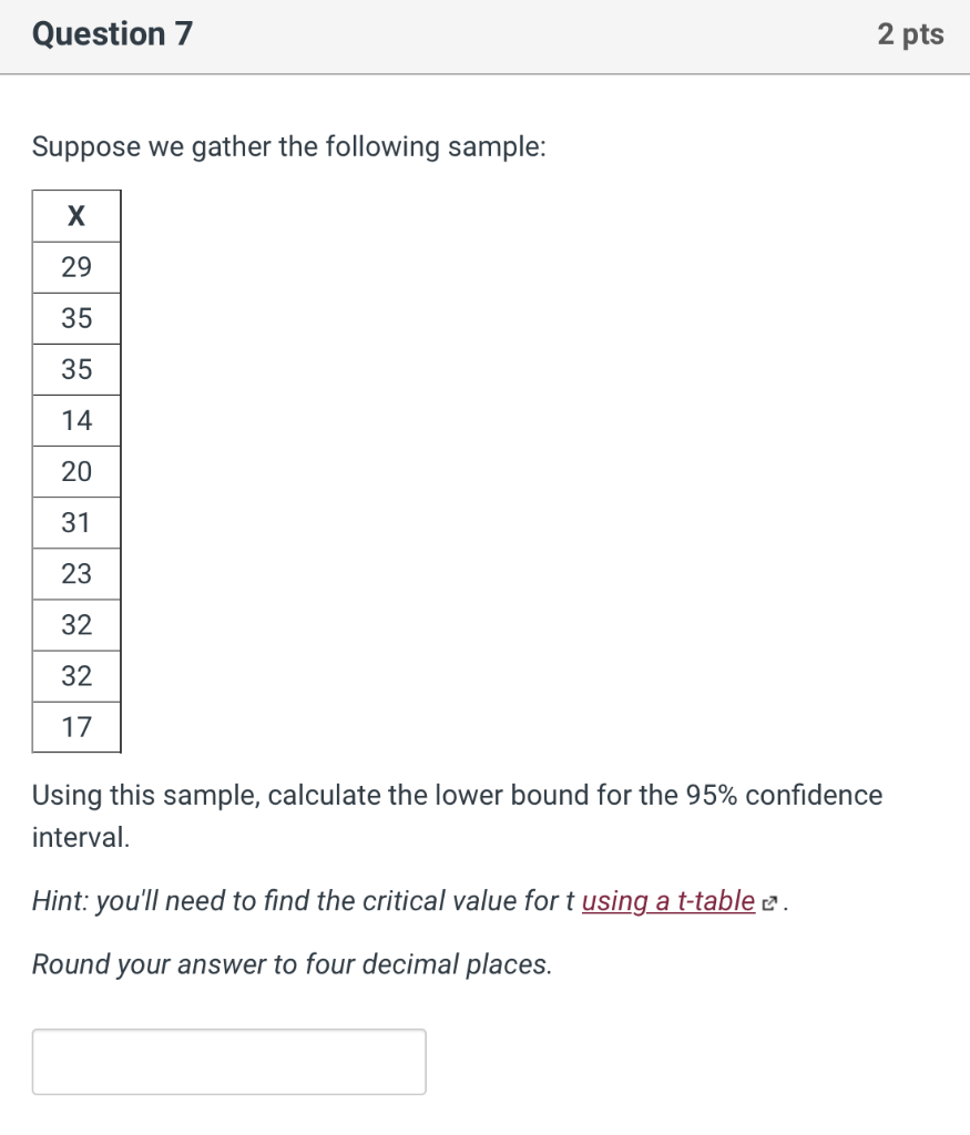 Solved Question 6 2 pts Suppose we gather the following | Chegg.com