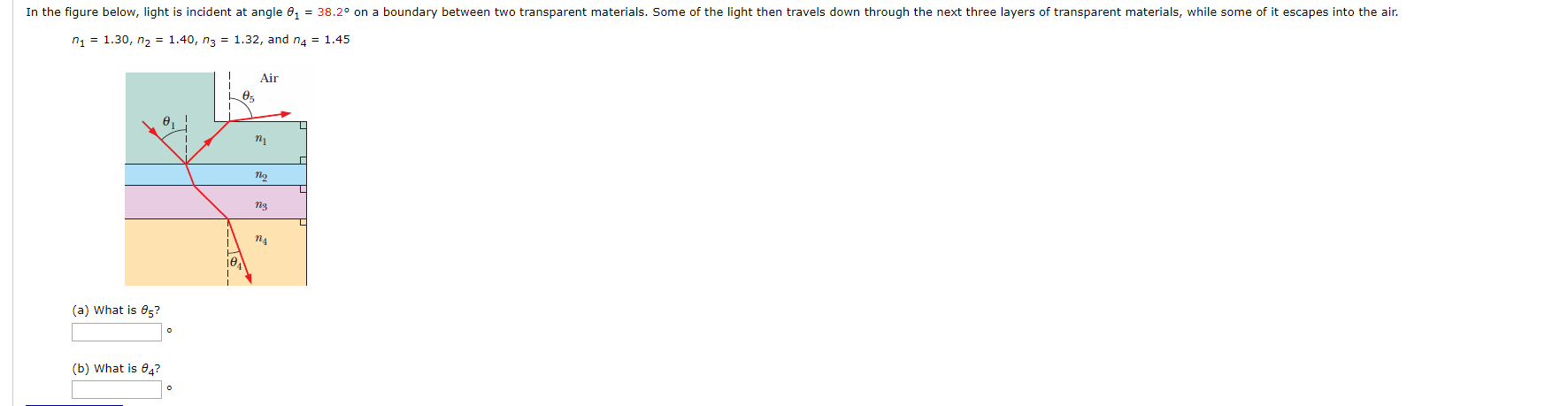 Solved In the figure below, light is incident at angle = | Chegg.com