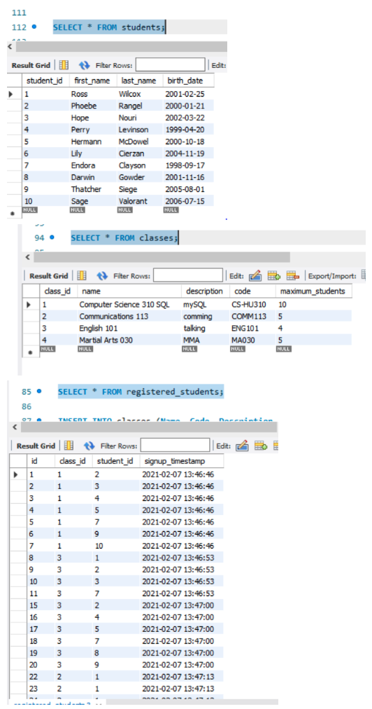 Solved Write a SELECT statement that returns all class data | Chegg.com