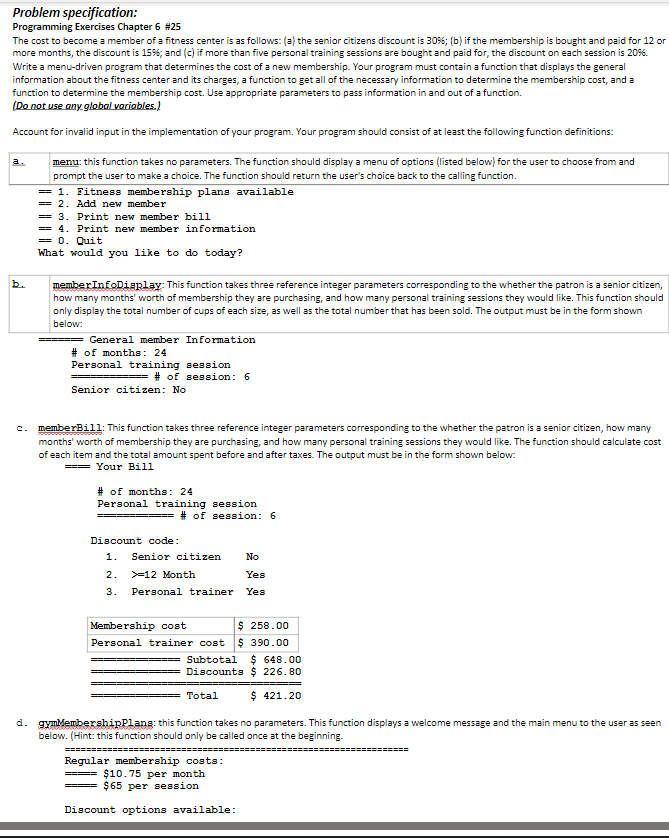 Solved Problem specification: Programming Exercises Chapter | Chegg.com