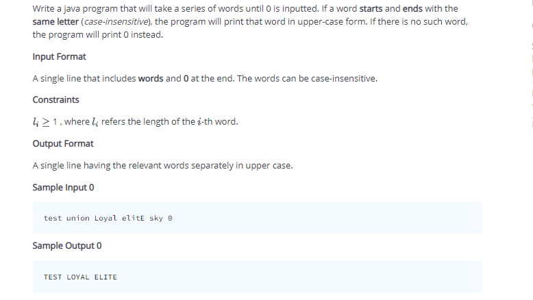 Solved Write a java program that will take a series of words | Chegg.com