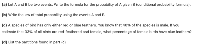 Solved (a) Let A And B Be Two Events. Write The Formula For | Chegg.com