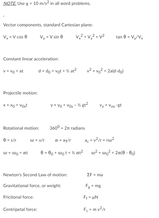 Solved NOTE: Use g=10 m/s2 in all word problems. Vector | Chegg.com