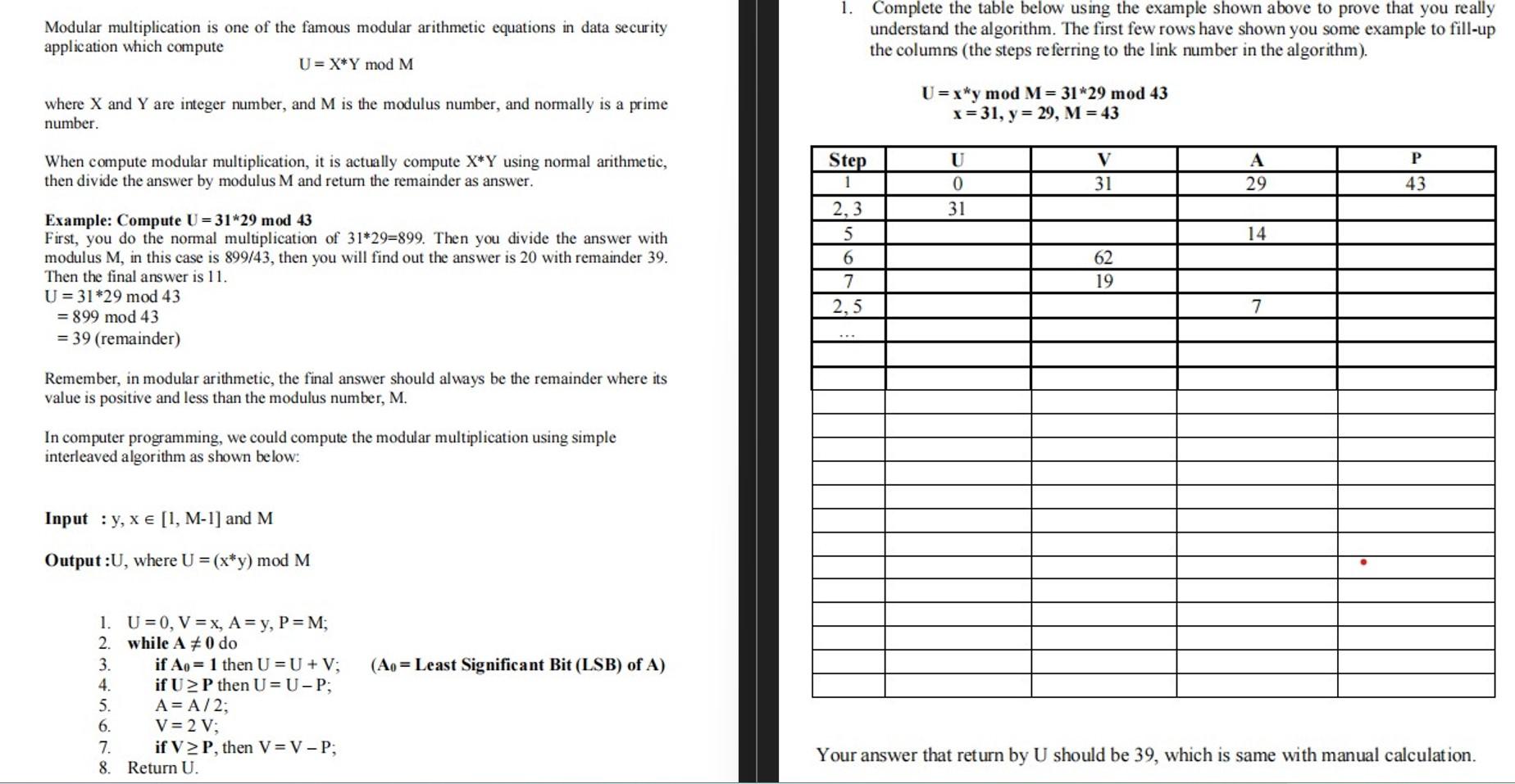 1. Complete the table below using the example shown | Chegg.com