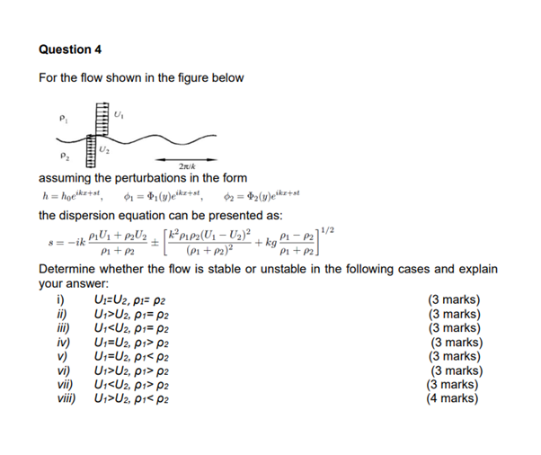 Question 4 For The Flow Shown In The Figure Below U, | Chegg.com