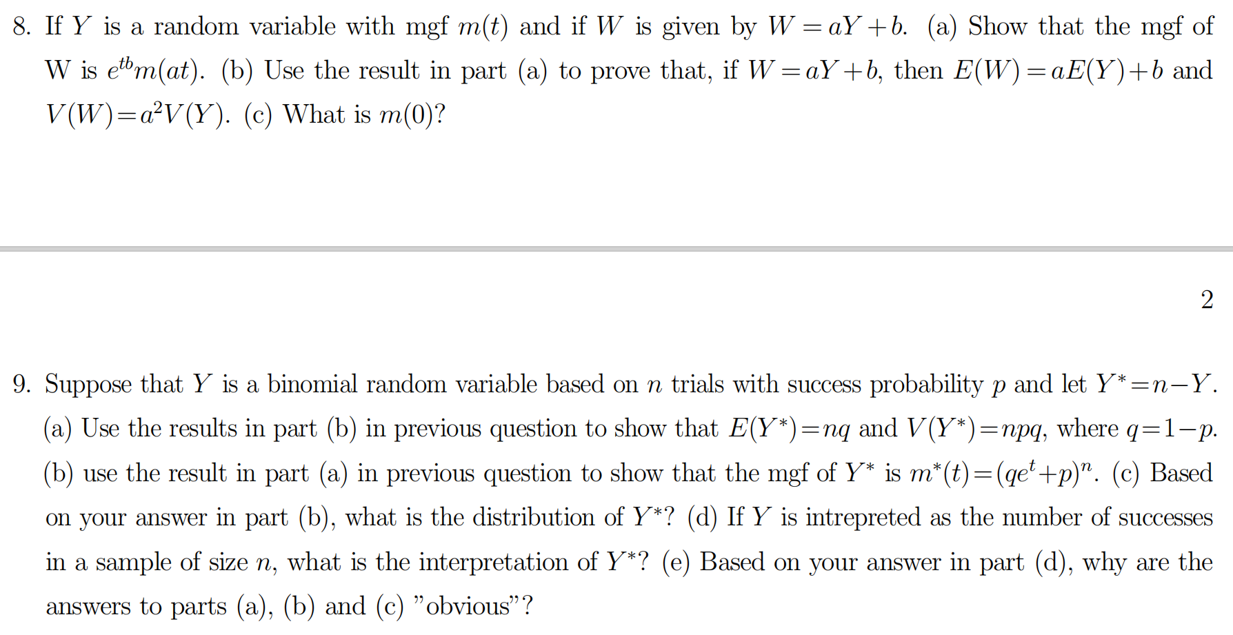Solved 8 If Y Is A Random Variable With Mgf M T And If Chegg Com