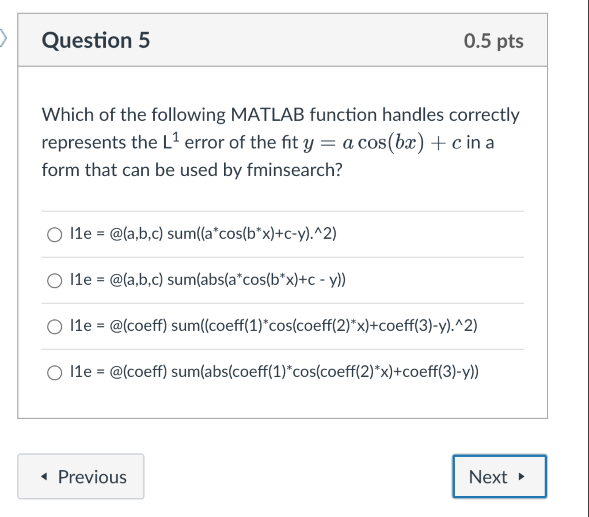 Solved Question 5Which of the following MATLAB function | Chegg.com