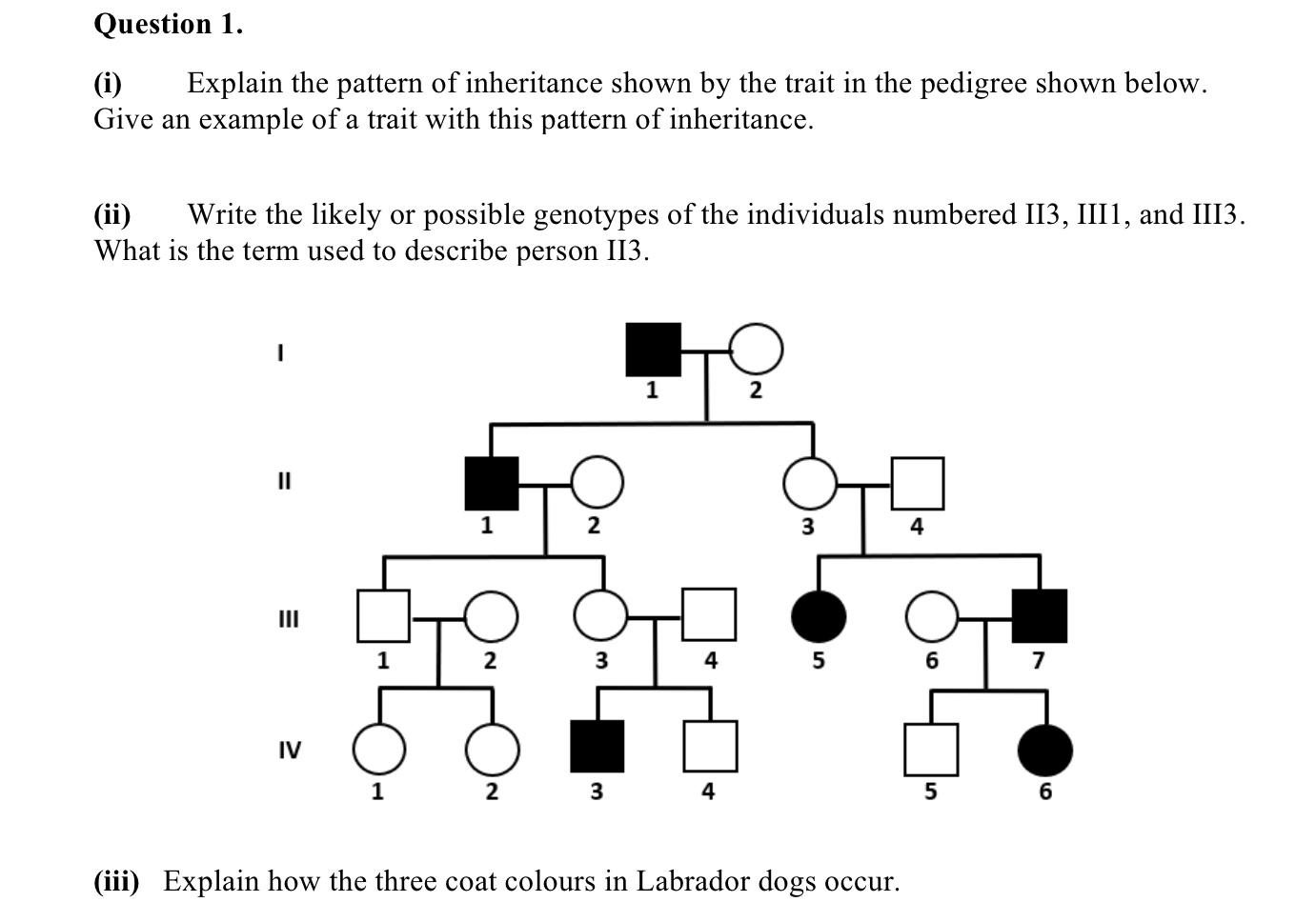 Solved (i) Explain the pattern of inheritance shown by the | Chegg.com
