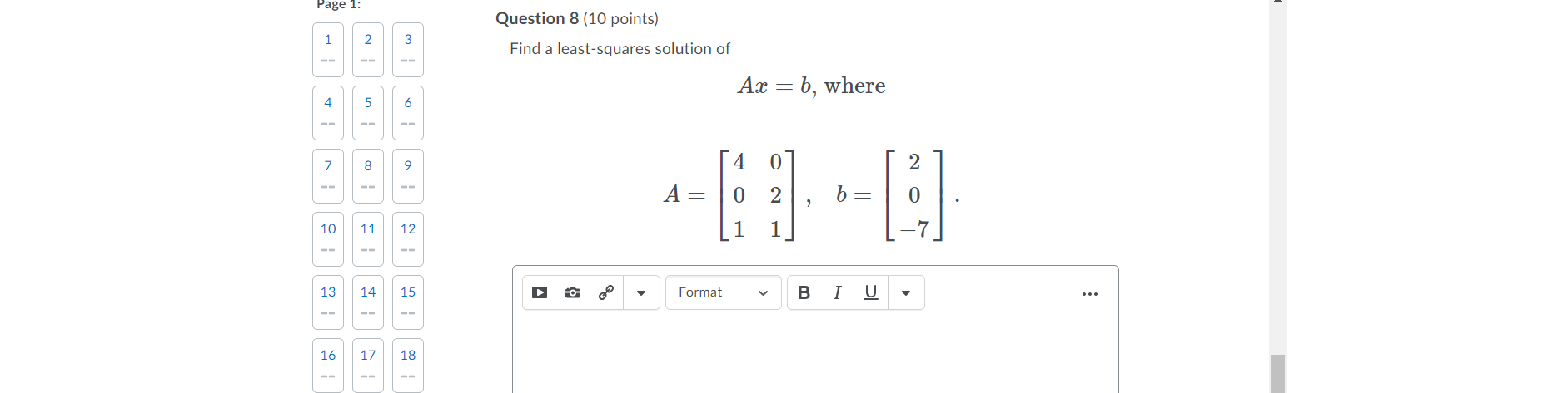 Solved Page 1: Question 8 (10 points) 1 2 3 Find a | Chegg.com