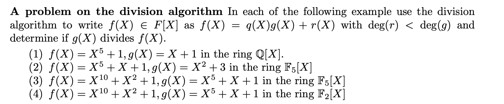 Solved A problem on the division algorithm In each of the | Chegg.com