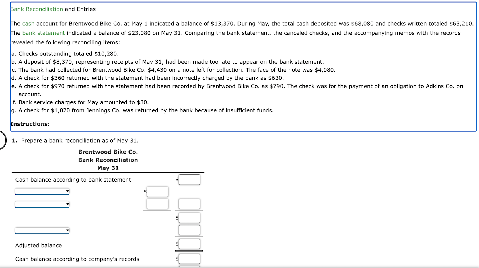 Solved Bank Reconciliation And Entries The Cash Account For | Chegg.com