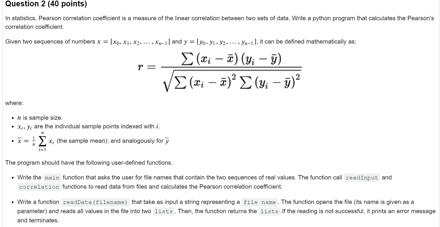 Solved Question 2 (40 points) In statistics, Pearson | Chegg.com
