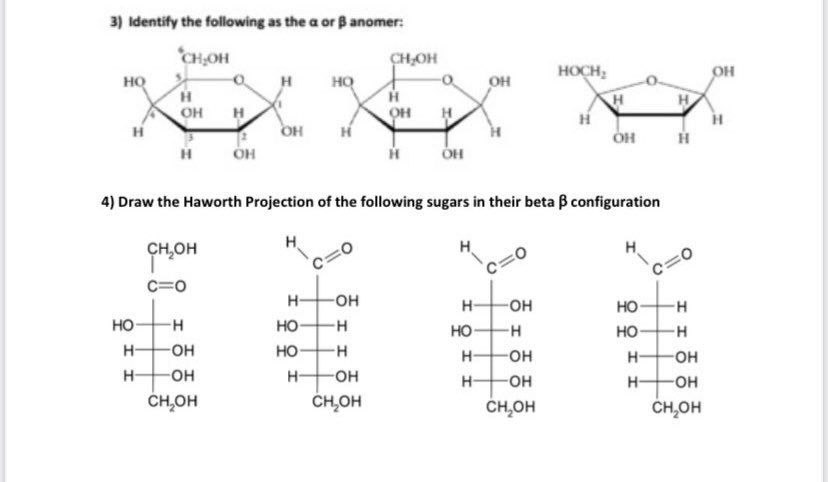 Solved 3) Identify the following as the α or β anomer: 4) | Chegg.com