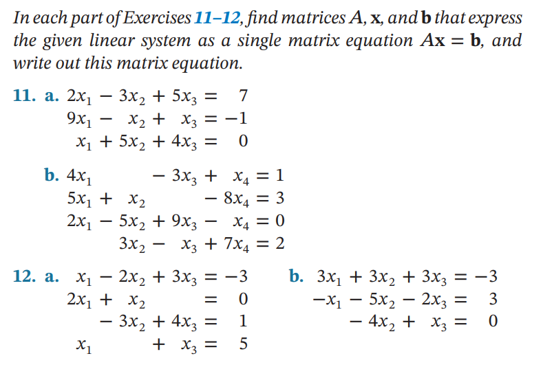 Solved In each part of Exercises 11−12, find matrices A,x, | Chegg.com