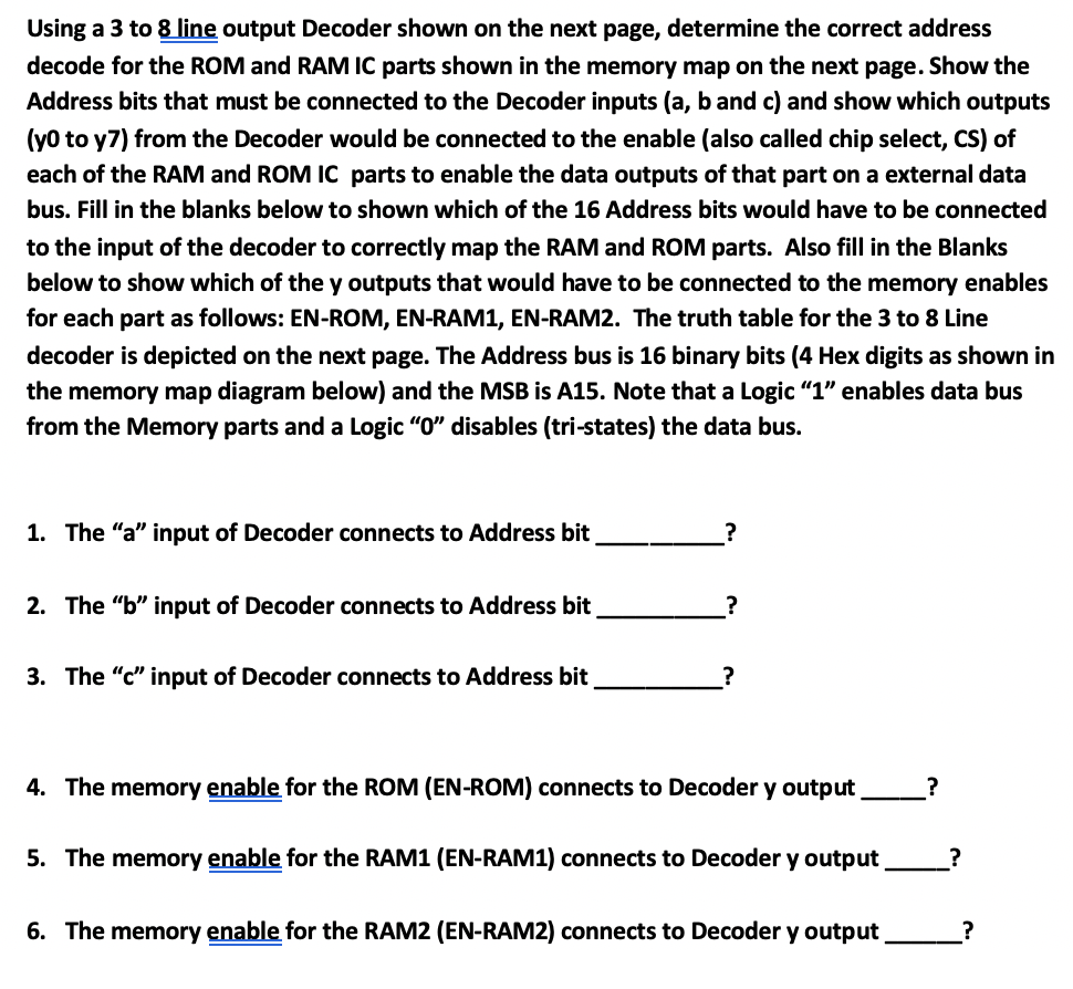 Solved Using a 3 to 8 line output Decoder shown on the next | Chegg.com