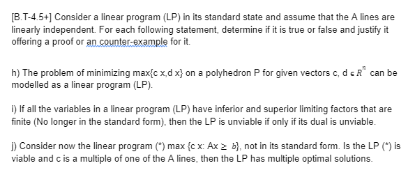 Solved [B.T-4.5+] Consider A Linear Program (LP) In Its | Chegg.com