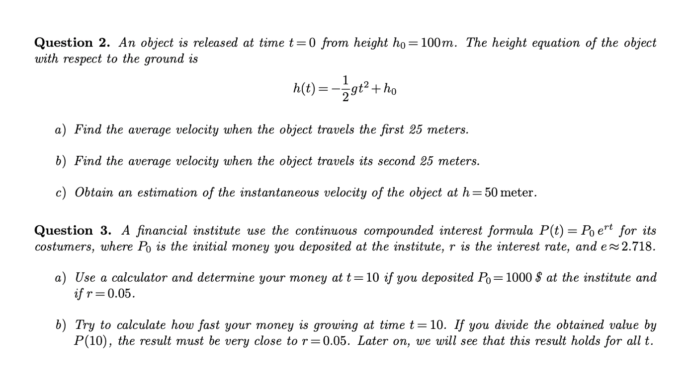 Solved Question 2. An object is released at time t=0 from | Chegg.com