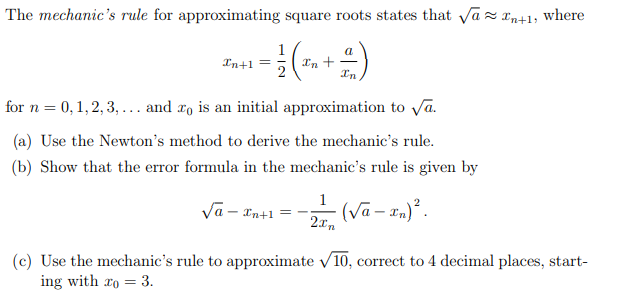 Solved The mechanic’s rule for approximating square | Chegg.com
