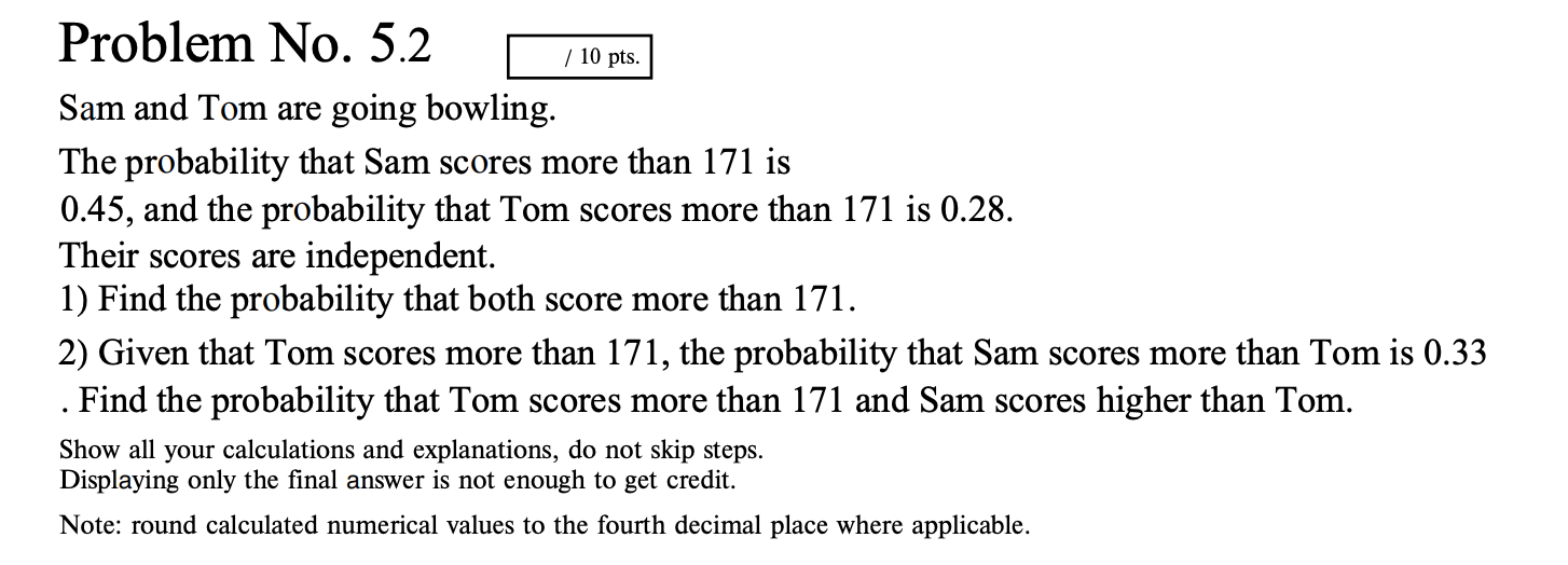 Solved / 10 pts. Problem No. 5.2 Sam and Tom are going | Chegg.com