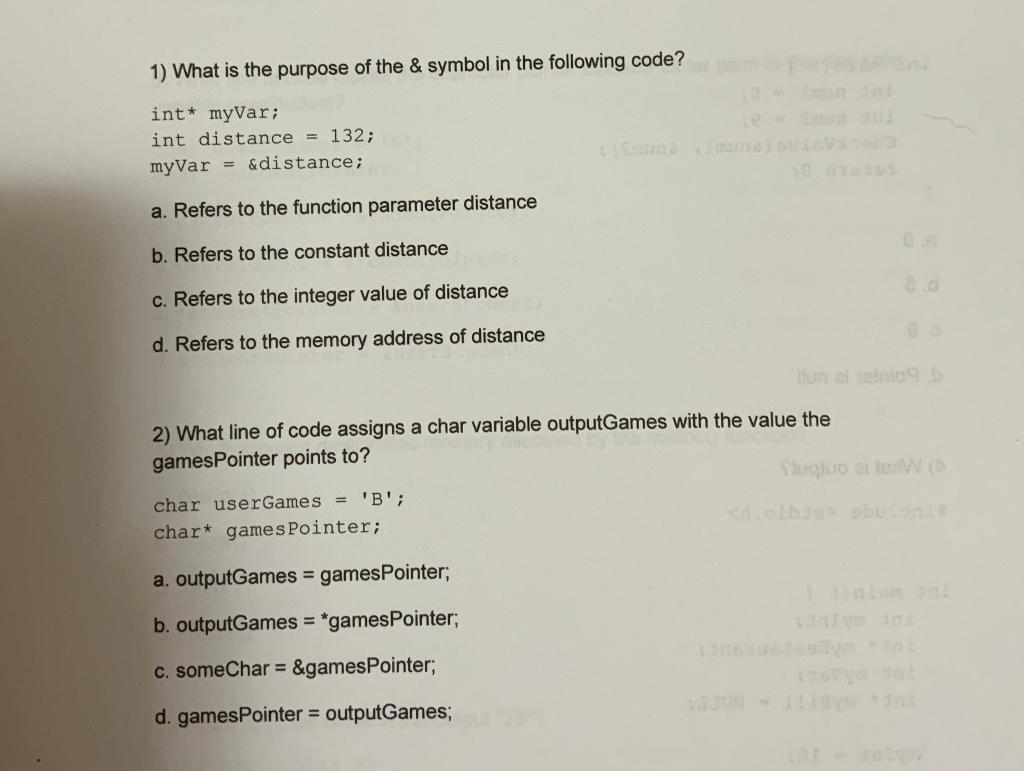 Solved 1) What is the purpose of the & symbol in the | Chegg.com