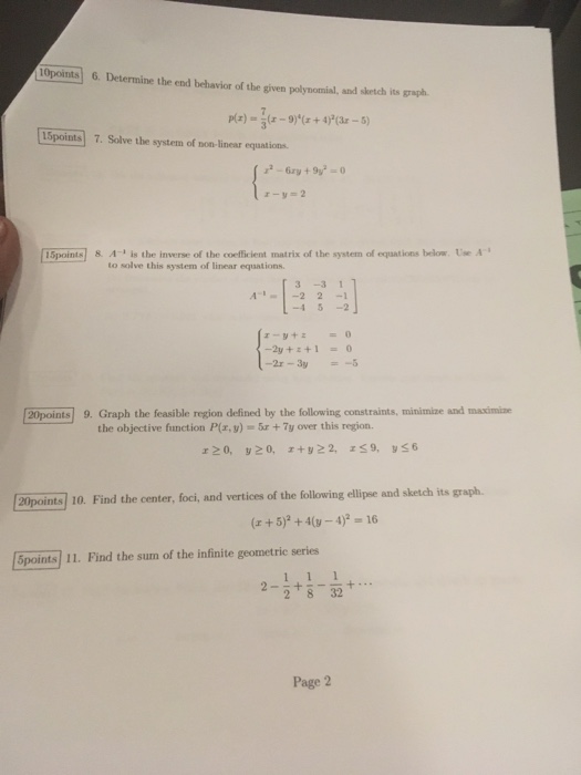 Solved Howard University Department of Mathematics Pinal | Chegg.com