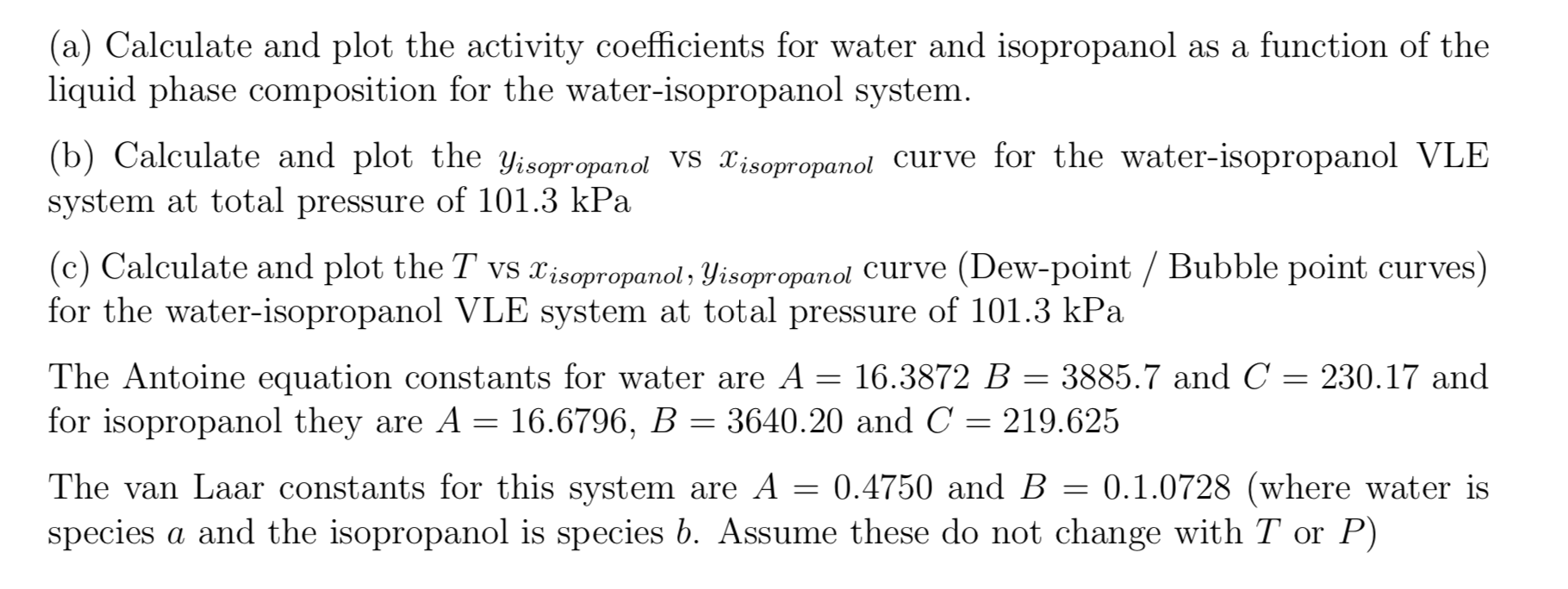 (a) Calculate and plot the activity coefficients for | Chegg.com