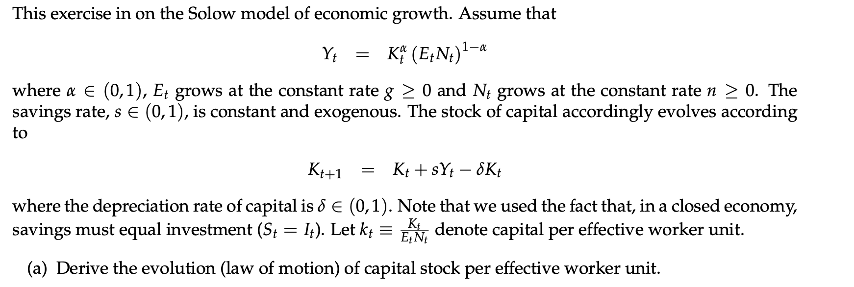 Solved This exercise in on the Solow model of economic | Chegg.com