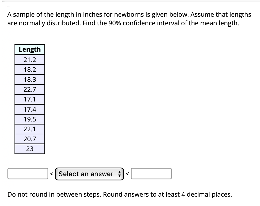 Solved A sample of the length in inches for newborns is | Chegg.com
