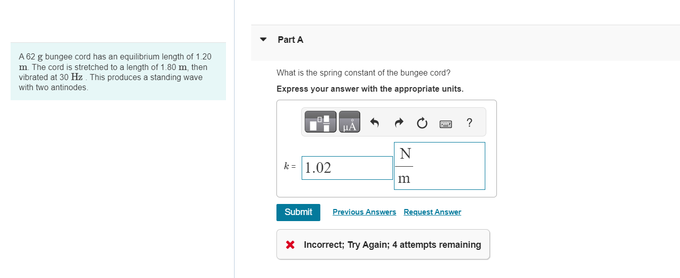 Solved Part AA 62g ﻿bungee cord has an equilibrium length of