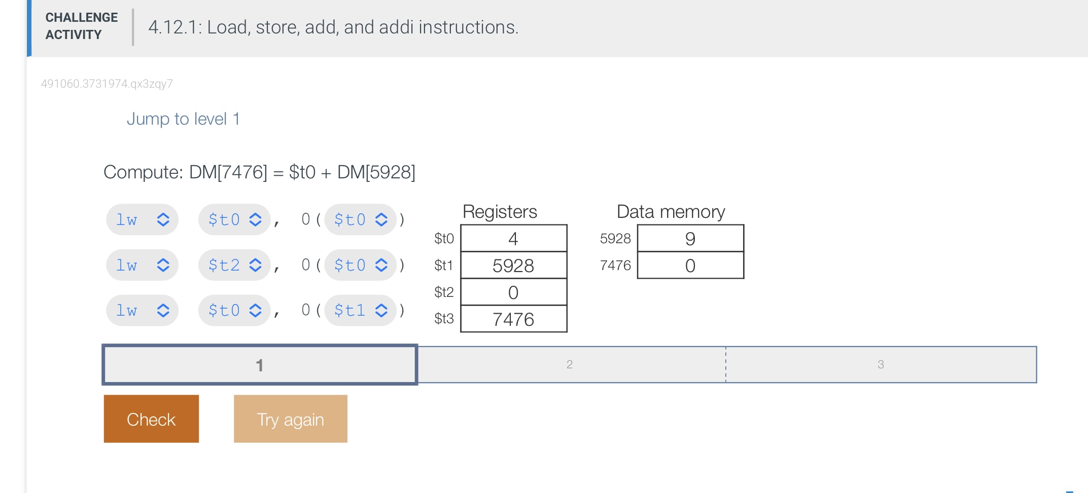 Solved 4.12.1: Load, store, add, and addi | Chegg.com