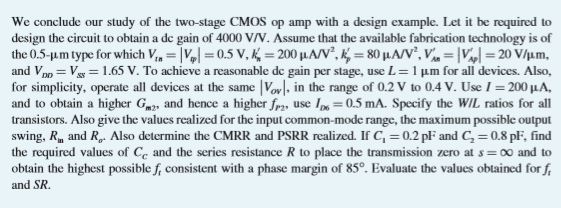 Solved We conclude our study of the two-stage CMOS op amp | Chegg.com