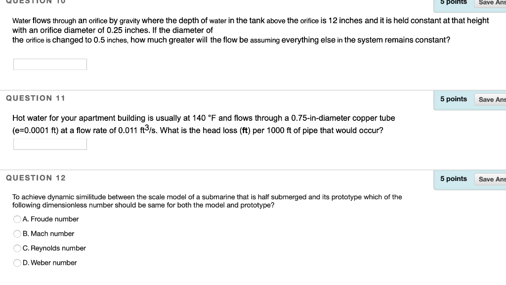 Solved 5 points Save Ang Water flows through an orifice by
