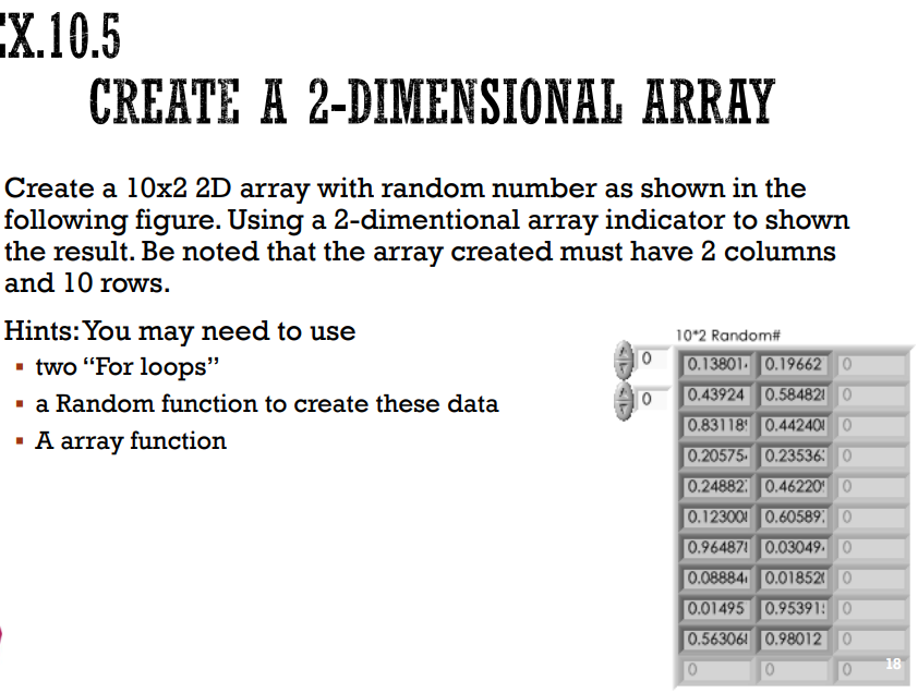 -X.10.5 CREATE A 2-DIMENSIONAL ARRAY Create a 10x2 2D | Chegg.com