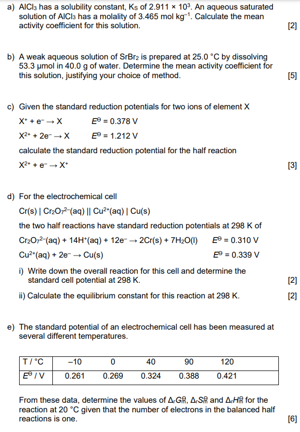 Solved a) AlCl3 has a solubility constant, Ks of 2.911 x | Chegg.com