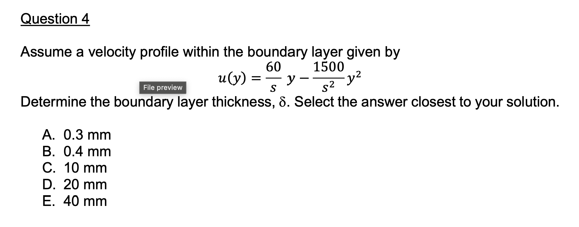Solved Question 4Assume a velocity profile within the | Chegg.com