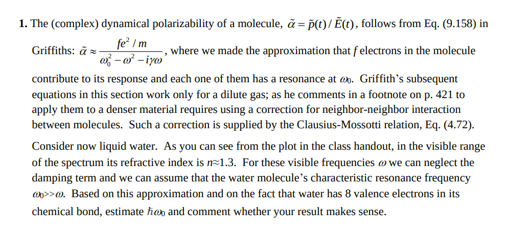1 The Complex Dynamical Polarizability Of A Mole Chegg Com
