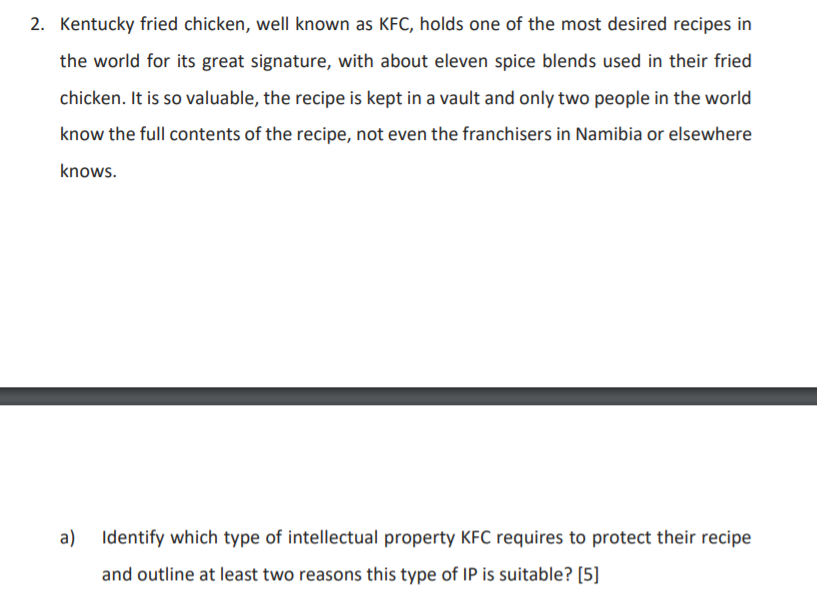 Solved 2. Kentucky fried chicken, well known as KFC, holds | Chegg.com