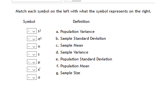 sample variance symbol