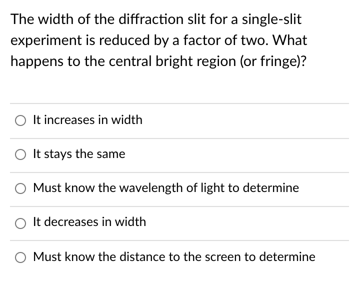 Solved The width of the diffraction slit for a single-slit | Chegg.com