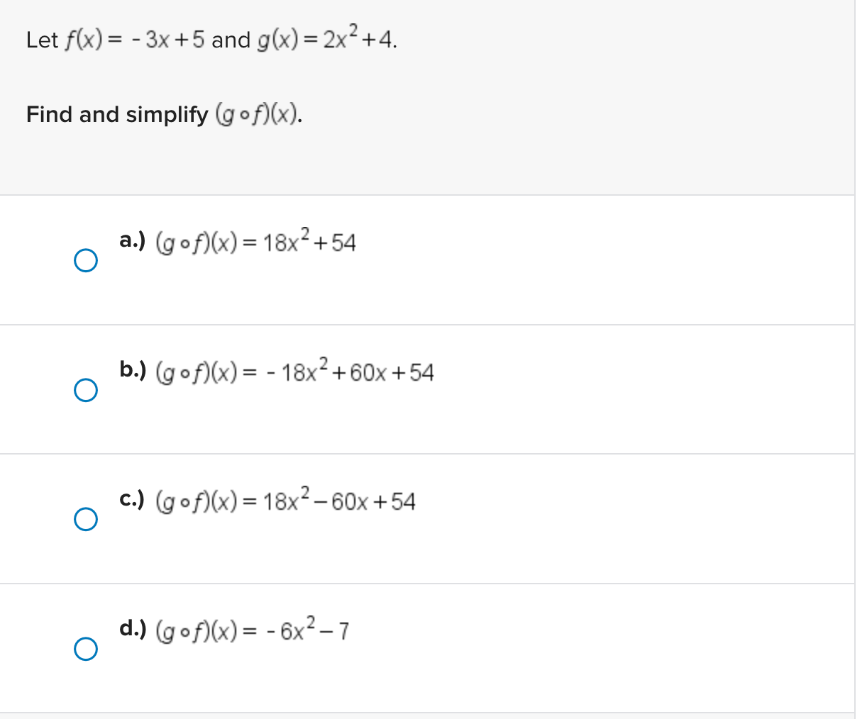 Solved Let F X −3x 5 And G X 2x2 4 Find And Simplify