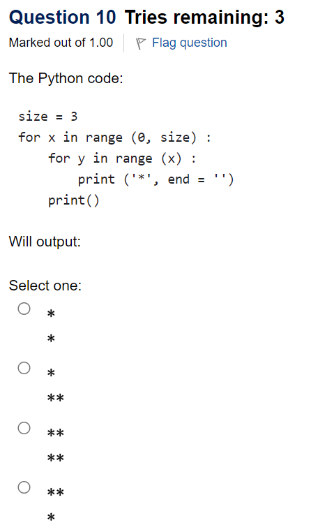 Solved Question 10 Tries remaining: 3 Marked out of 1.00∣ | Chegg.com