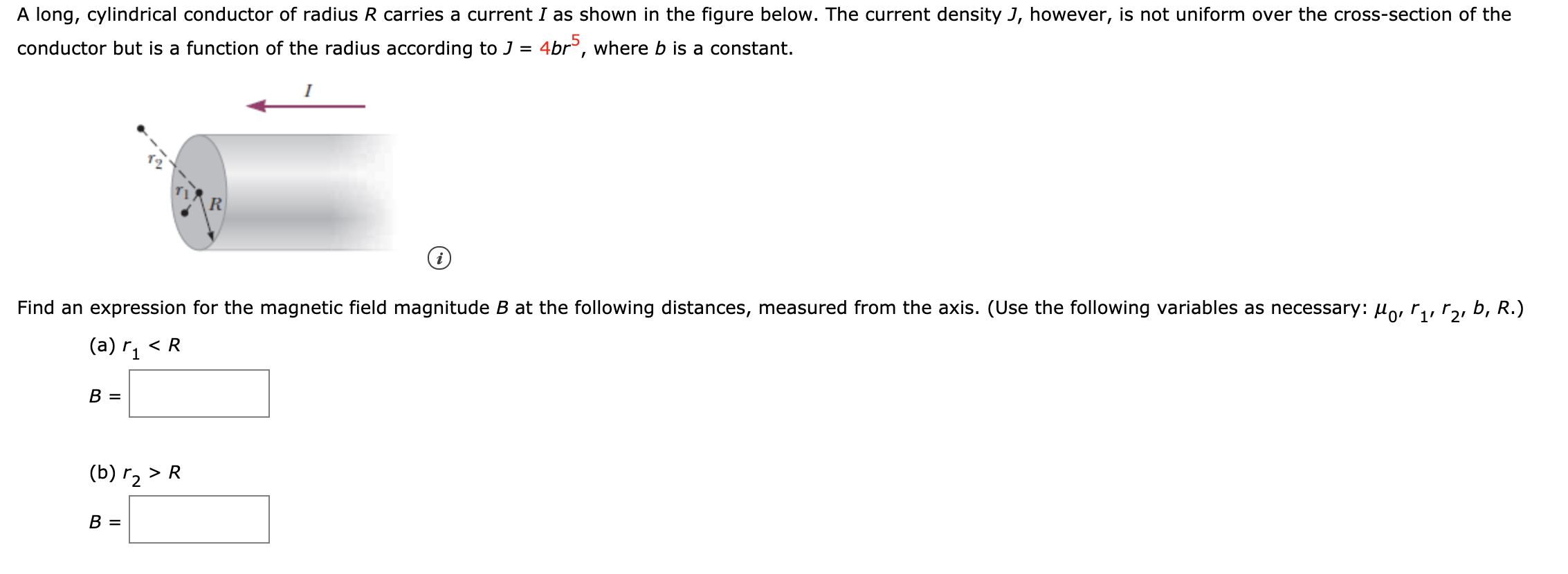 Solved A Long, Cylindrical Conductor Of Radius R Carries A | Chegg.com