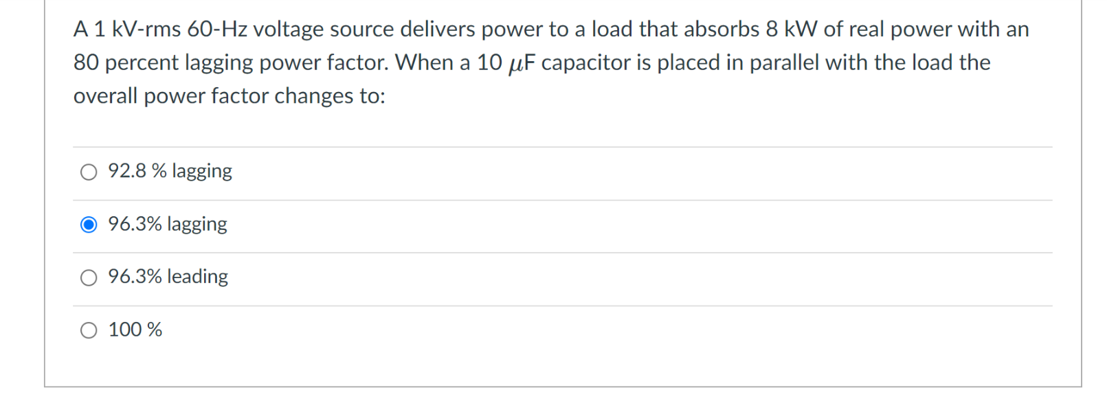 Solved A 1 kV-rms 60-Hz voltage source delivers power to a | Chegg.com