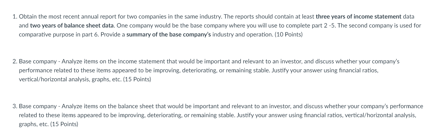 1. Obtain the most recent annual report for two | Chegg.com