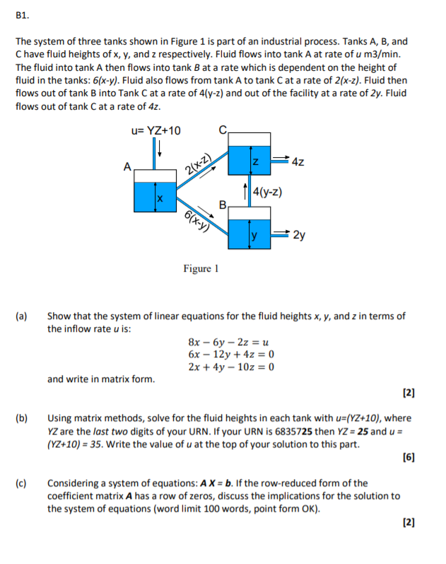 Solved B1. The system of three tanks shown in Figure 1 is | Chegg.com