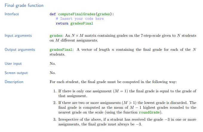 Final grade function Interface def computeFinalGrades | Chegg.com