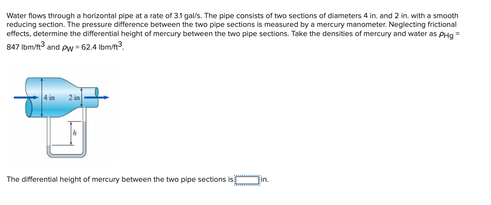 Solved water flows through a horizontal pipe at a rate of | Chegg.com