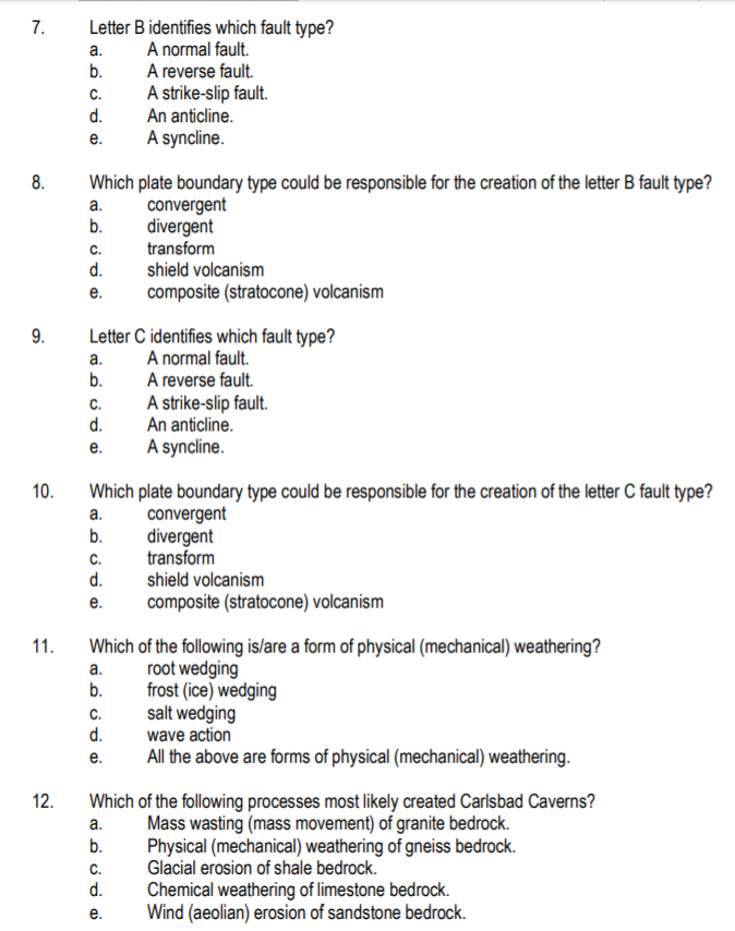 Solved 7. Letter B Identifies Which Fault Type? A Normal | Chegg.com